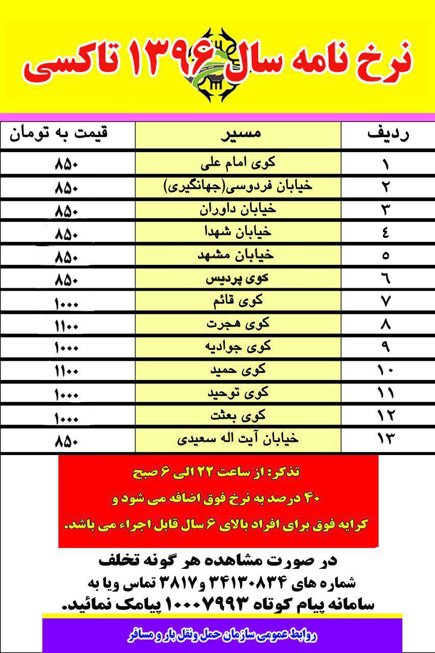 تصویب نرخ کرایه تاکسی سال 1396 در شهر اراک/ افزایش 19.87 درصدی نرخ کرایه تاکسی ها