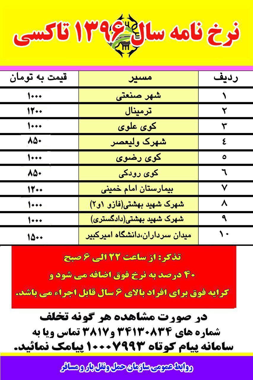 تصویب نرخ کرایه تاکسی سال 1396 در شهر اراک/ افزایش 19.87 درصدی نرخ کرایه تاکسی ها