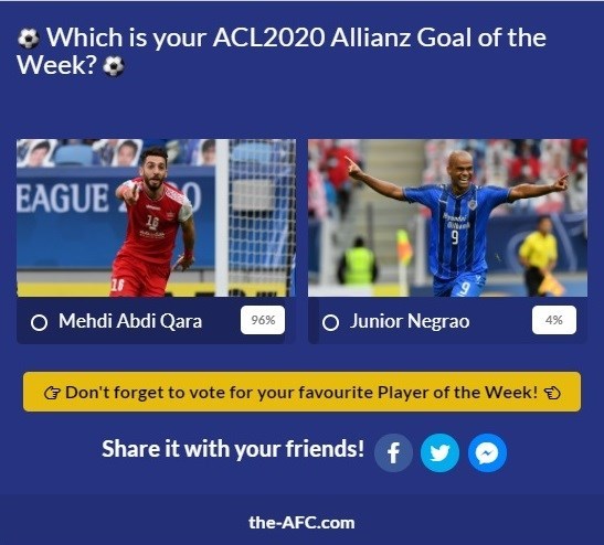 مهدی عبدی زننده گل هفته AFC شد+عکس